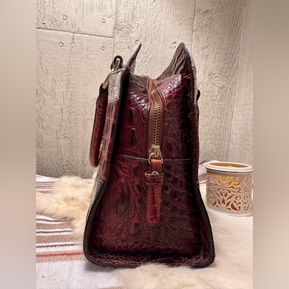 Brahmin White, Brown, and Black Crocodile-Embossed Satchel - Picture 8 of 12